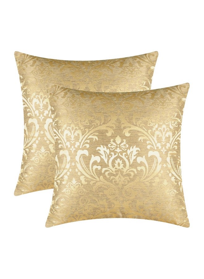 CaliTime Pack of 2 Throw Pillow Covers Cases for Couch Sofa Home Decoration Vintage Damask Floral Shining & Dull Contrast 18 X 18 Inches Gold - Image 1