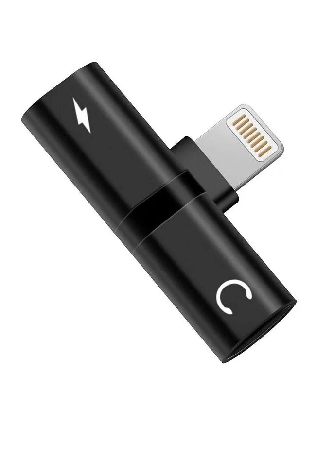 GO-DES - 2 In 1 Double Lightning Headphone Audio And Charge Splitter Adapter   Black - Image 1