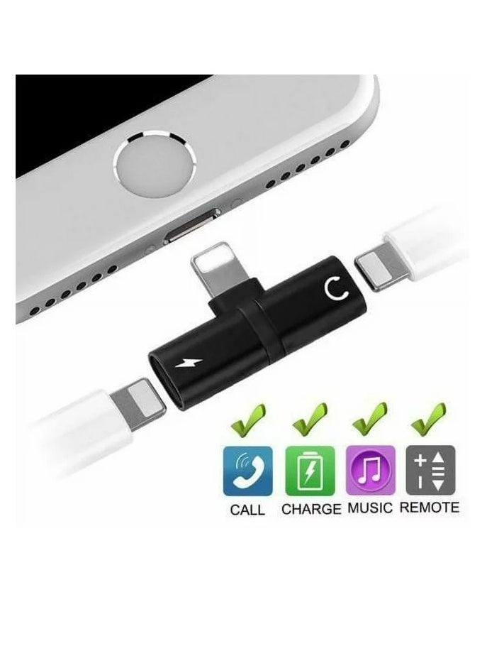 GO-DES - 2 In 1 Double Lightning Headphone Audio And Charge Splitter Adapter   Black - Image 1
