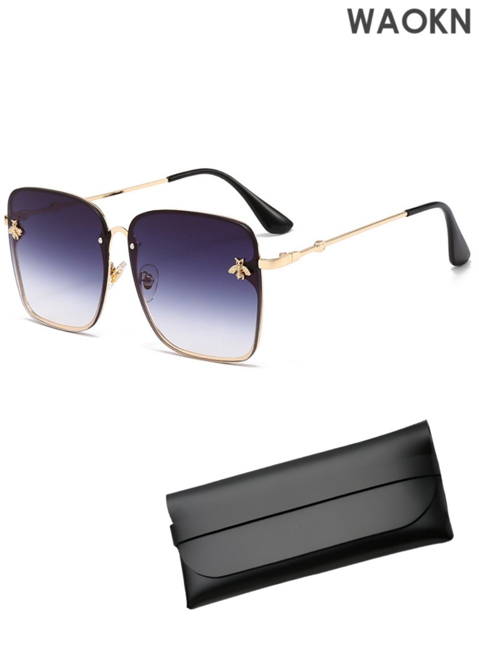 Oversized Sunglasses Women Gradient Square Bee Sun Glasses for Lady Fashion Gifts New Fashion Lady Excess Rimless Square Bee Sunglasses Women Men Small Bee Glasses Gradient Sun Glasses Female UV400Fashion Women's Sunglasses Oversize Butterfly Frame.