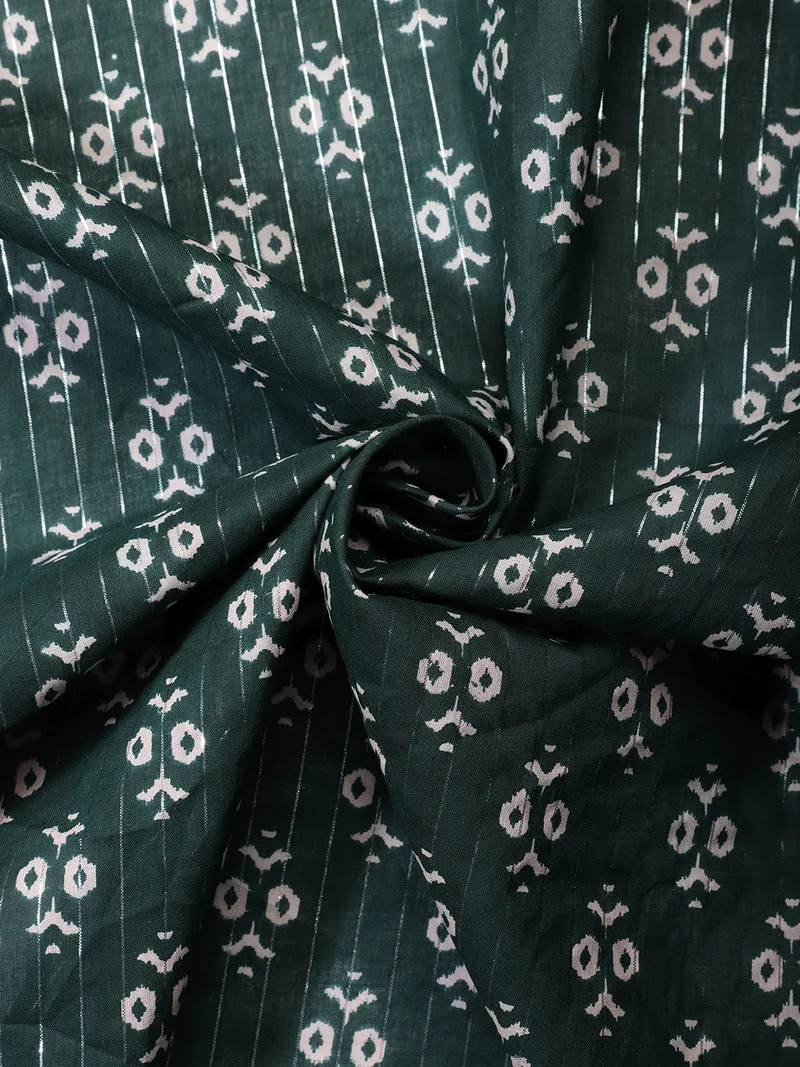 أيه كيه إس Dark Green Ikat Print Fabric with Silver Stripes