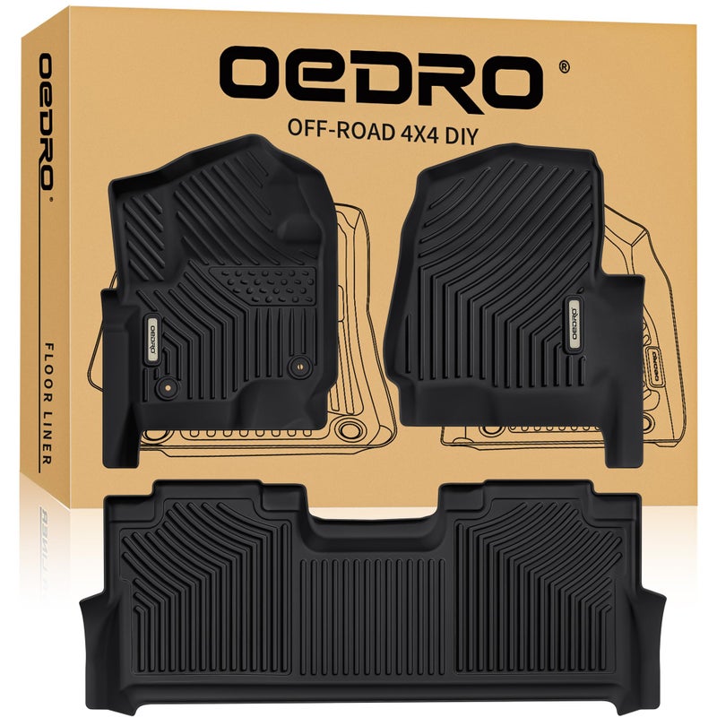 OEDRO 2Gen Floor Mats Fits for 2017-2026 Ford F250/F350/F450 Super Duty Crew Cab w/Under Seat Storage, TPE All Weather Custom Fit F250 Super Duty Accessories Floor Liners (1st&2nd Bucket Seats) - Image 1