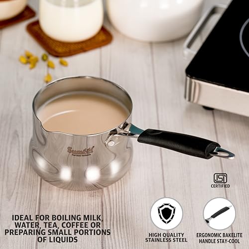Sumeet ISI Certified Stainless Steel Heavy Gauge Coffee/Tea Maker, Milk Warmer Pot with Even & Faster Heating, Food Safe, Durable, Easy to Pour - Induction & Gas Stove Ready - 11cm, 800ml, Silver - Image 2