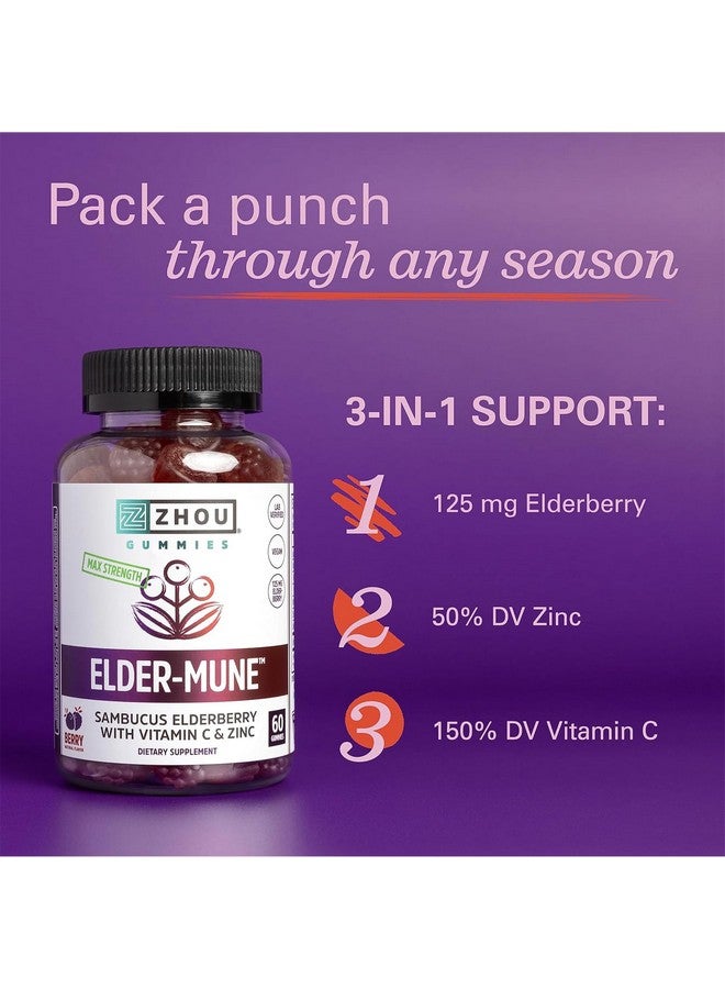 Zhou Elder-Mune Elderberry Gummies - Elderberry Vitamin C and Zinc, Daily Immune Support Supplemenet for Women & Men, Chewable Natural Black Elderberry for Adults & Children 4 & Up - 60 Gummies - Image 3