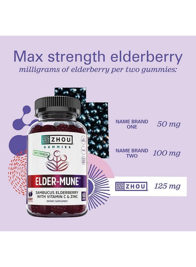 Zhou Elder-Mune Elderberry Gummies - Elderberry Vitamin C and Zinc, Daily Immune Support Supplemenet for Women & Men, Chewable Natural Black Elderberry for Adults & Children 4 & Up - 60 Gummies - Image 4