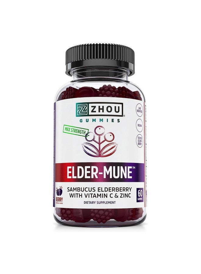 Zhou Elder-Mune Elderberry Gummies - Elderberry Vitamin C and Zinc, Daily Immune Support Supplemenet for Women & Men, Chewable Natural Black Elderberry for Adults & Children 4 & Up - 60 Gummies - Image 1