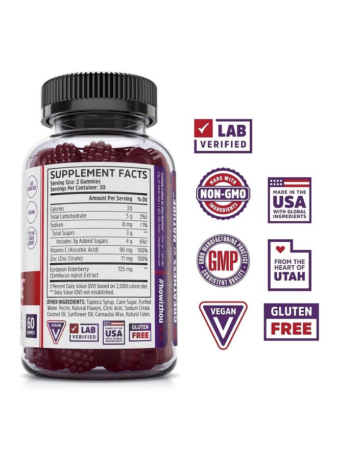 Zhou Elder-Mune Elderberry Gummies - Elderberry Vitamin C and Zinc, Daily Immune Support Supplemenet for Women & Men, Chewable Natural Black Elderberry for Adults & Children 4 & Up - 60 Gummies - Image 2