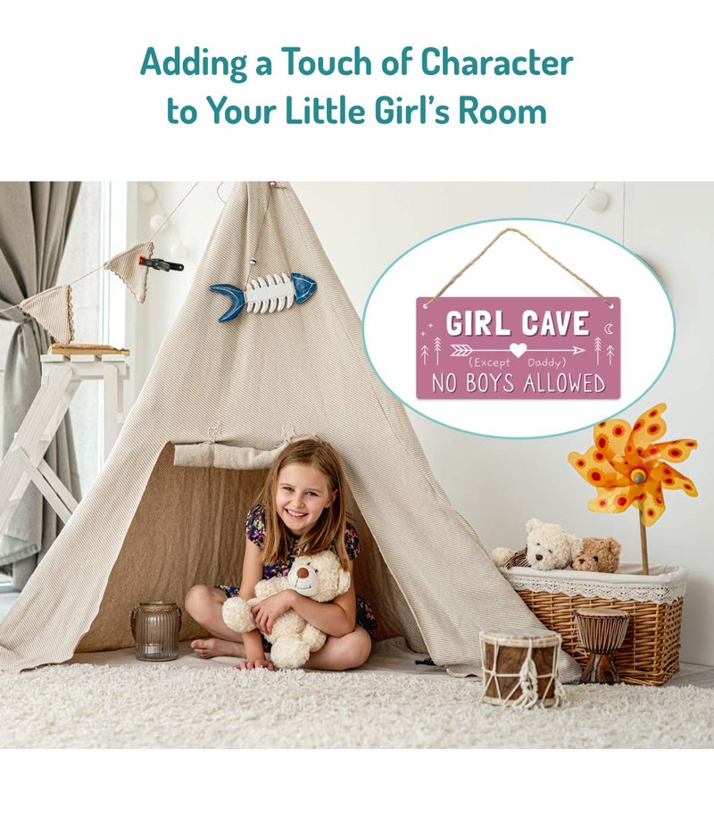 Fun-Plus Girl Cave Sign, Teen Girls Room Decor, 12 * 6 Wall Hanging Decoration, Girls Only No Boys Allowed Except Daddy for Little Girls Bedroom - Image 4