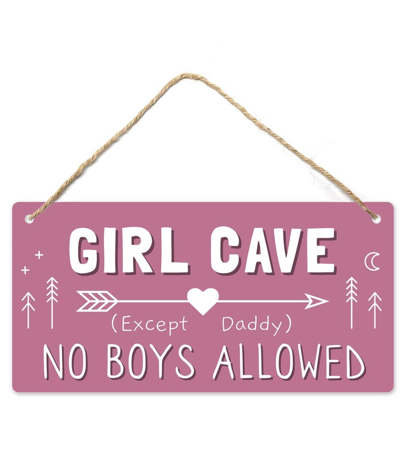 Fun-Plus Girl Cave Sign, Teen Girls Room Decor, 12 * 6 Wall Hanging Decoration, Girls Only No Boys Allowed Except Daddy for Little Girls Bedroom - Image 1