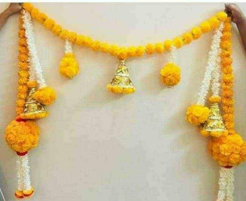 JOY DECOR AB Handmade Artificial Marigold Fluffy Flower Garlands Door Toran Set Yellow 