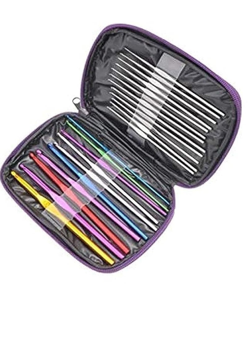 Aluminum Handle Crochet Hooks Knitting Knit Needles Weave Yarn 22 Pcs Multicolour - Image 1