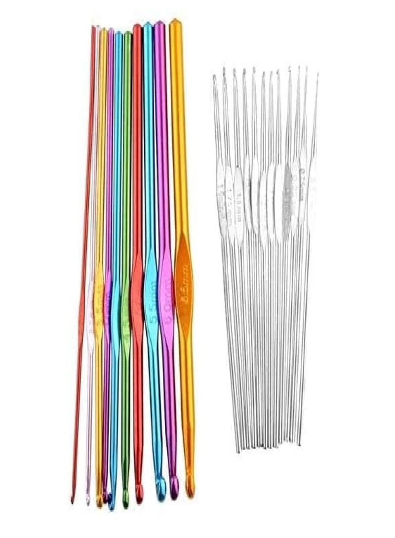 Aluminum Handle Crochet Hooks Knitting Knit Needles Weave Yarn 22 Pcs Multicolour - Image 3