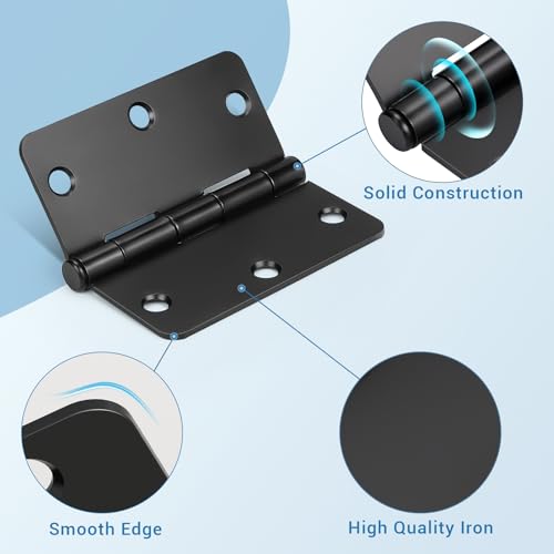 KNOBWELL 18 Pack 3.5" x 3.5" Door Hinges Matte Black No Squeak Interior Door Hinges with 1/4" Radius Corners - Heavy Duty - Image 2