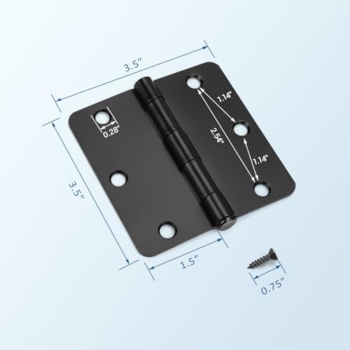 KNOBWELL 18 Pack 3.5" x 3.5" Door Hinges Matte Black No Squeak Interior Door Hinges with 1/4" Radius Corners - Heavy Duty - Image 5