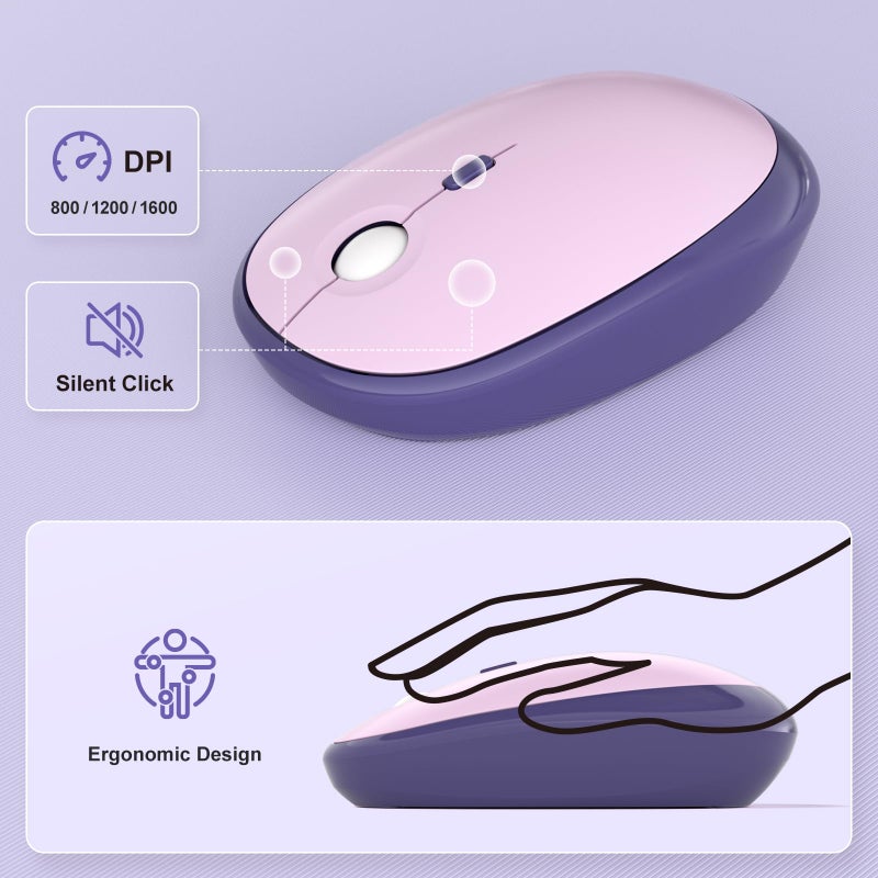 KNOWSQT Wireless Keyboard Mouse Combo - Lovely Purple-Gradient Rainbow Full-Sized Typewriter Colorful Keyboards, Round Keycap Plug Play Retro Cute Keyboards for Windows, Laptop, PC, Desktop, Computer - Image 2