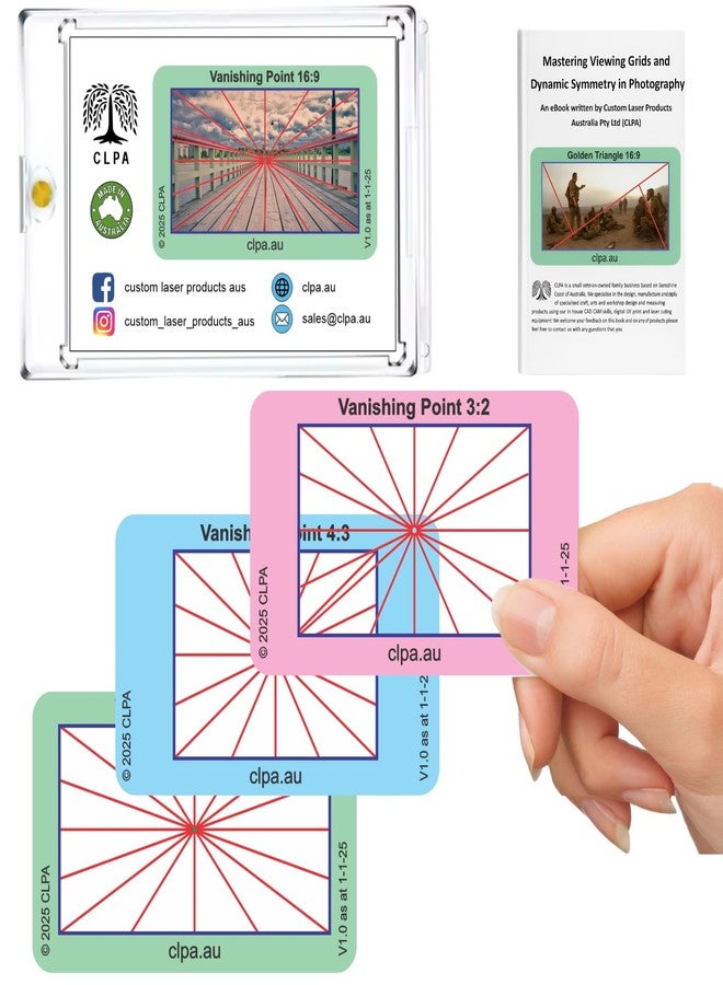 CLPA Vanishing Point Viewfinder: Credit Card-Sized Composition Grids for Video, Photography & Art in 4:3, 3:2, & 16:9 - Image 1