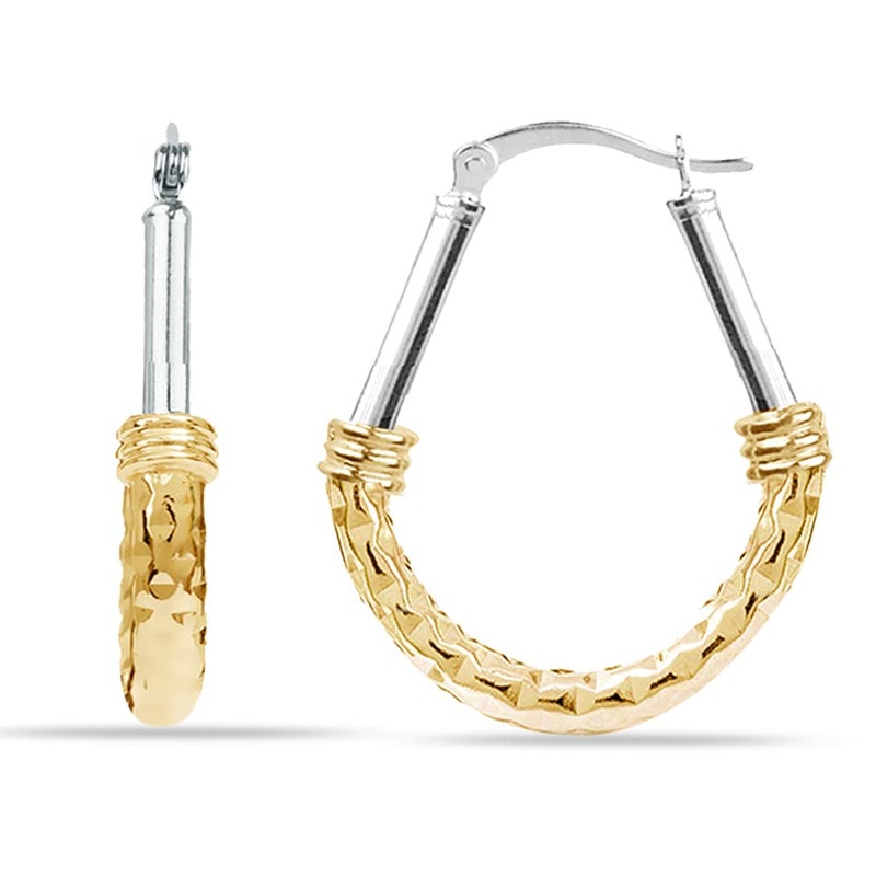 LeCalla Sterling Silver and Gold Earrings - 925 Sterling Silver Two Tone Earrings, Diamond Cut 14k Gold Plated Hoop Earrings for Women 25mm - Image 1