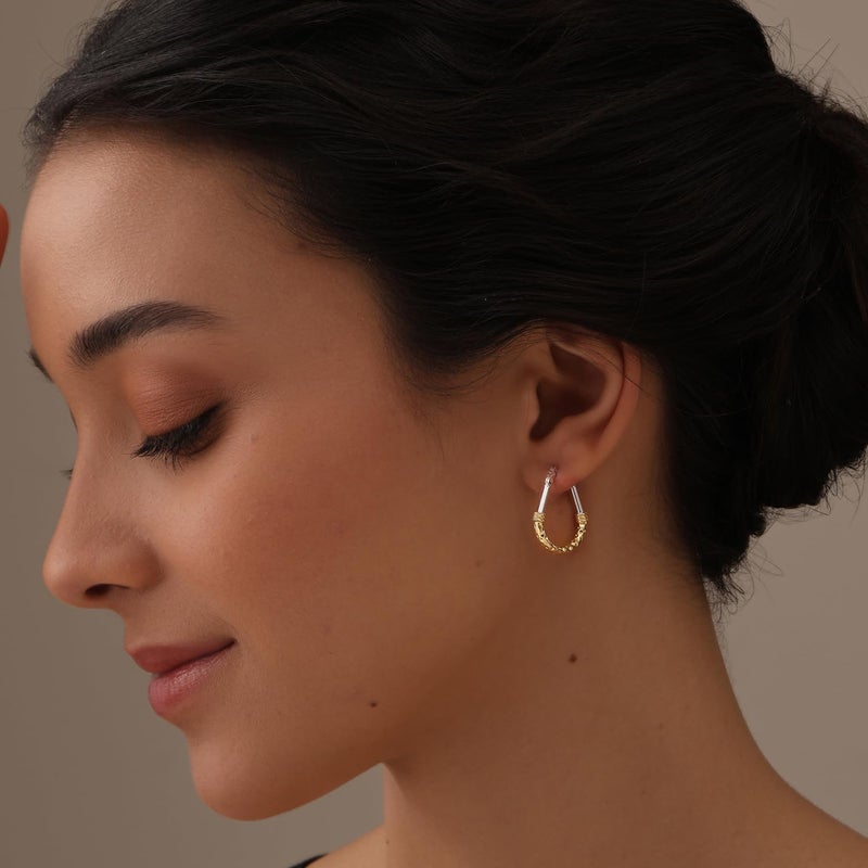 LeCalla Sterling Silver and Gold Earrings - 925 Sterling Silver Two Tone Earrings, Diamond Cut 14k Gold Plated Hoop Earrings for Women 25mm - Image 3