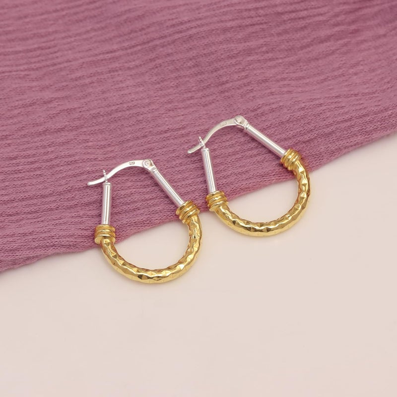 LeCalla Sterling Silver and Gold Earrings - 925 Sterling Silver Two Tone Earrings, Diamond Cut 14k Gold Plated Hoop Earrings for Women 25mm - Image 5