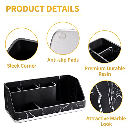 VITVITI Toothbrush Holders for Bathrooms, Bathroom Counter Organizer for Vanity Countertop/Sink, 5 Slots Tooth Brush/Toothpaste Holder Storage, Marble Look Bathroom Accessories, Black Resin - Image 3