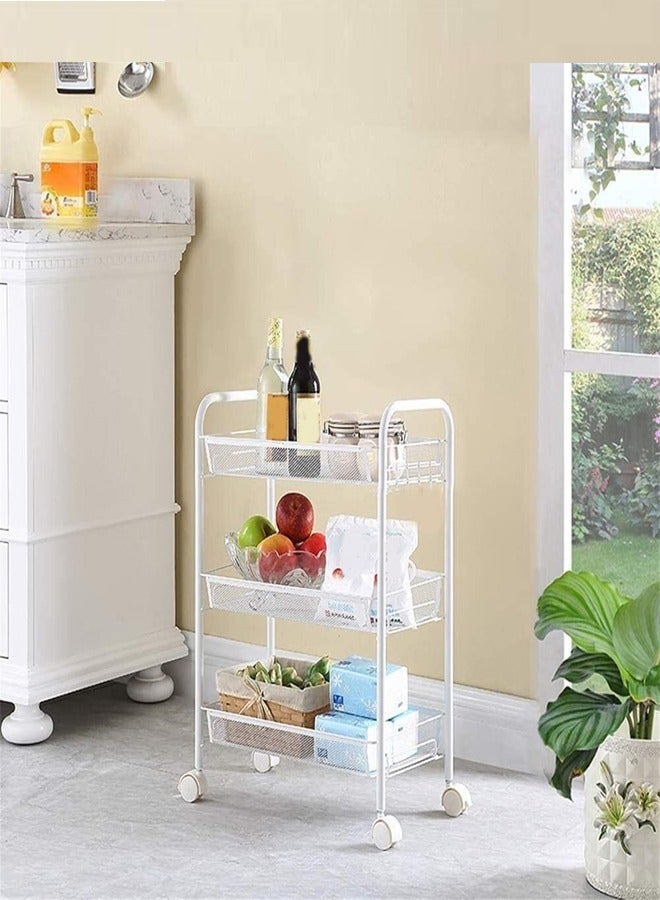 C&C Home 3 Tier Wire Mesh Multifunctional Trolley Storage Trolley Multifunctional Trolley Kitchen Organization Trolley with Handles and Swivel Wheels Rustproof Bathroom Living Room Service 44 x 27 x 64 cm - Image 2