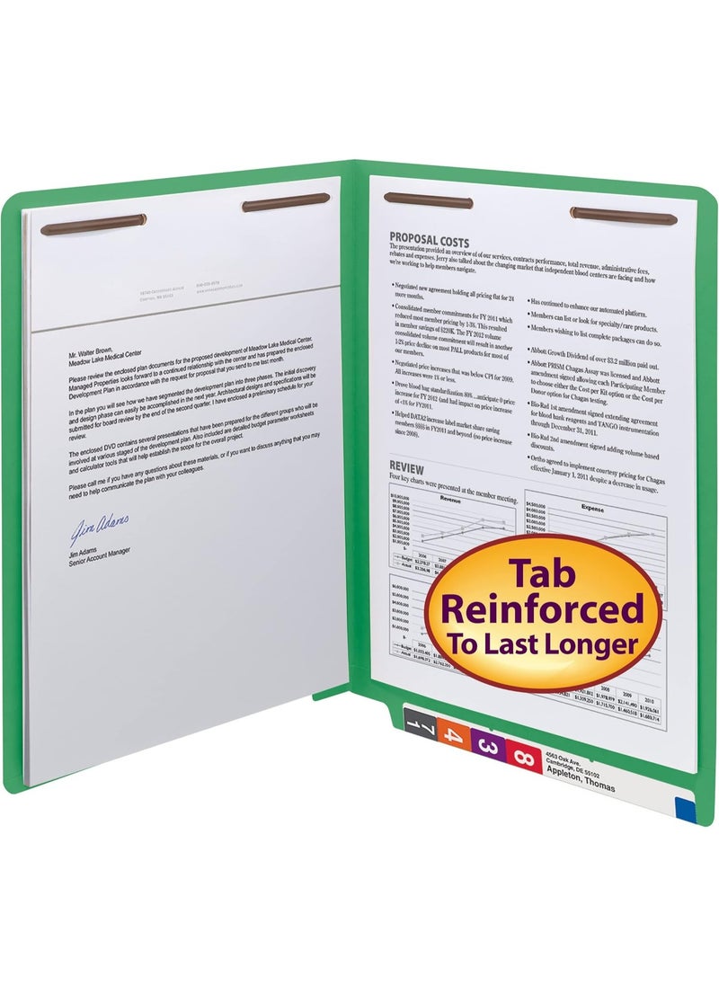 Smead Smead End Tab Fastener File Folder, Shelf-Master® Reinforced Straight-Cut Tab, 2 Fasteners, Letter Size, Green, 50 per Box (25140)  - Image 2
