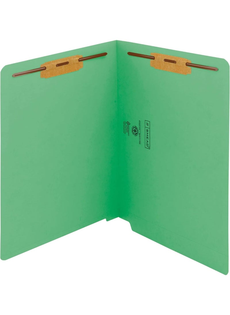 Smead Smead End Tab Fastener File Folder, Shelf-Master® Reinforced Straight-Cut Tab, 2 Fasteners, Letter Size, Green, 50 per Box (25140)  - Image 1