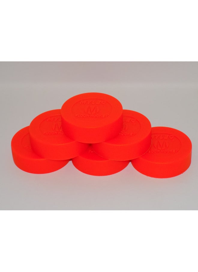 Mylec Hockey Pucks for Indoor & Outdoor Hockey, Lightweight Hollow Plastic Pucks for Street Hockey, (Orange, Pack of 6)