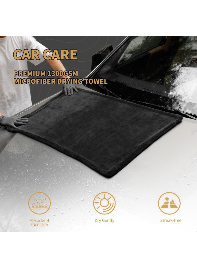 Pack of 2 1300 GSM Car Drying Towels, Microfiber Car Towels, Ultra Absorbent, Microfiber Cleaning Cloth, Stripless, 36 x 24 inches and 16 x 16 inches - Image 2
