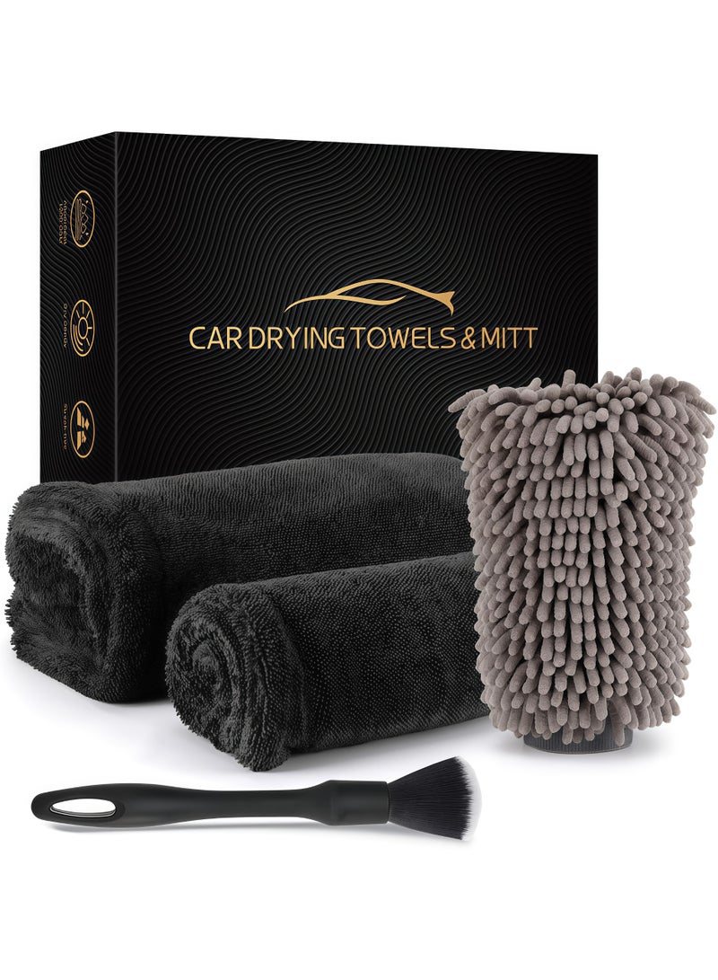 Pack of 2 1300 GSM Car Drying Towels, Microfiber Car Towels, Ultra Absorbent, Microfiber Cleaning Cloth, Stripless, 36 x 24 inches and 16 x 16 inches - Image 1