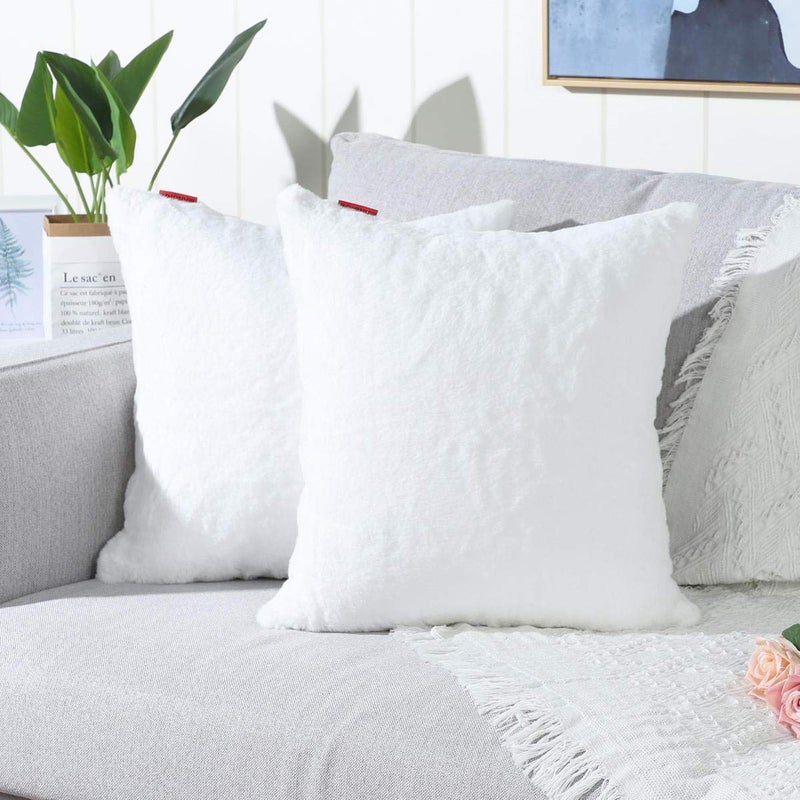 MANDIOO Pack of 2 Pure Snow White Faux Fur Fuzzy Cozy Soft Decorative Throw Pillow Covers Set Cushion Cases Pillowcases for Sofa Bedroom Car 24x24 Inches
