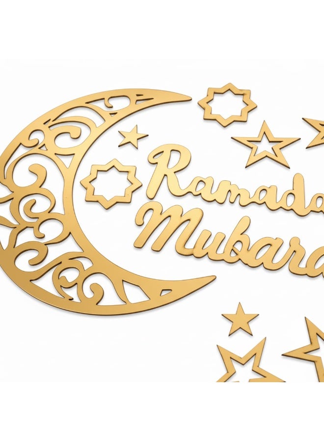 Wooden Golden Ramadan Mubarak Wall Decor Set - Crescent & Stars (Hanging & Adhesive). - Image 4