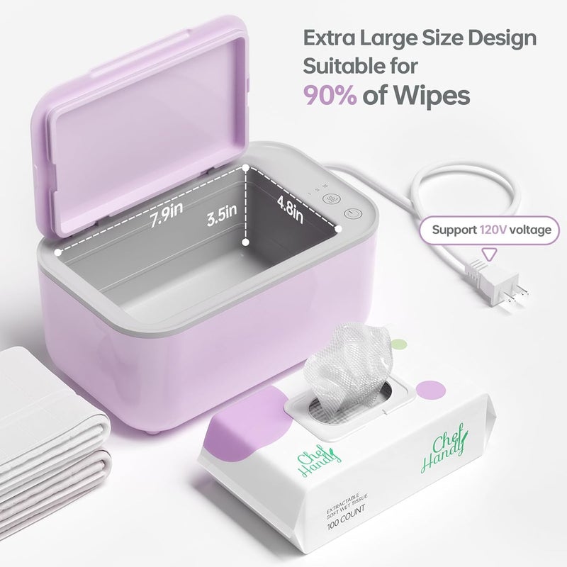 chefhandy Wipe Warmer with Adjustable Temperature, Silent Heating & Large Capacity | Constant Warmth for Baby or Adult Wipes, Purple - Image 2