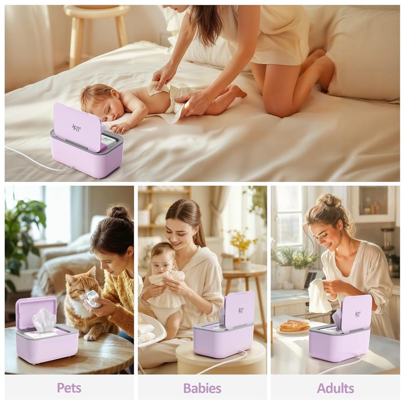 chefhandy Wipe Warmer with Adjustable Temperature, Silent Heating & Large Capacity | Constant Warmth for Baby or Adult Wipes, Purple - Image 3