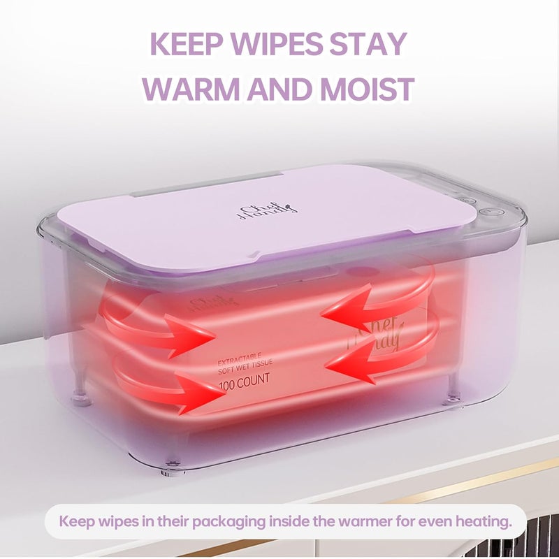 chefhandy Wipe Warmer with Adjustable Temperature, Silent Heating & Large Capacity | Constant Warmth for Baby or Adult Wipes, Purple - Image 5