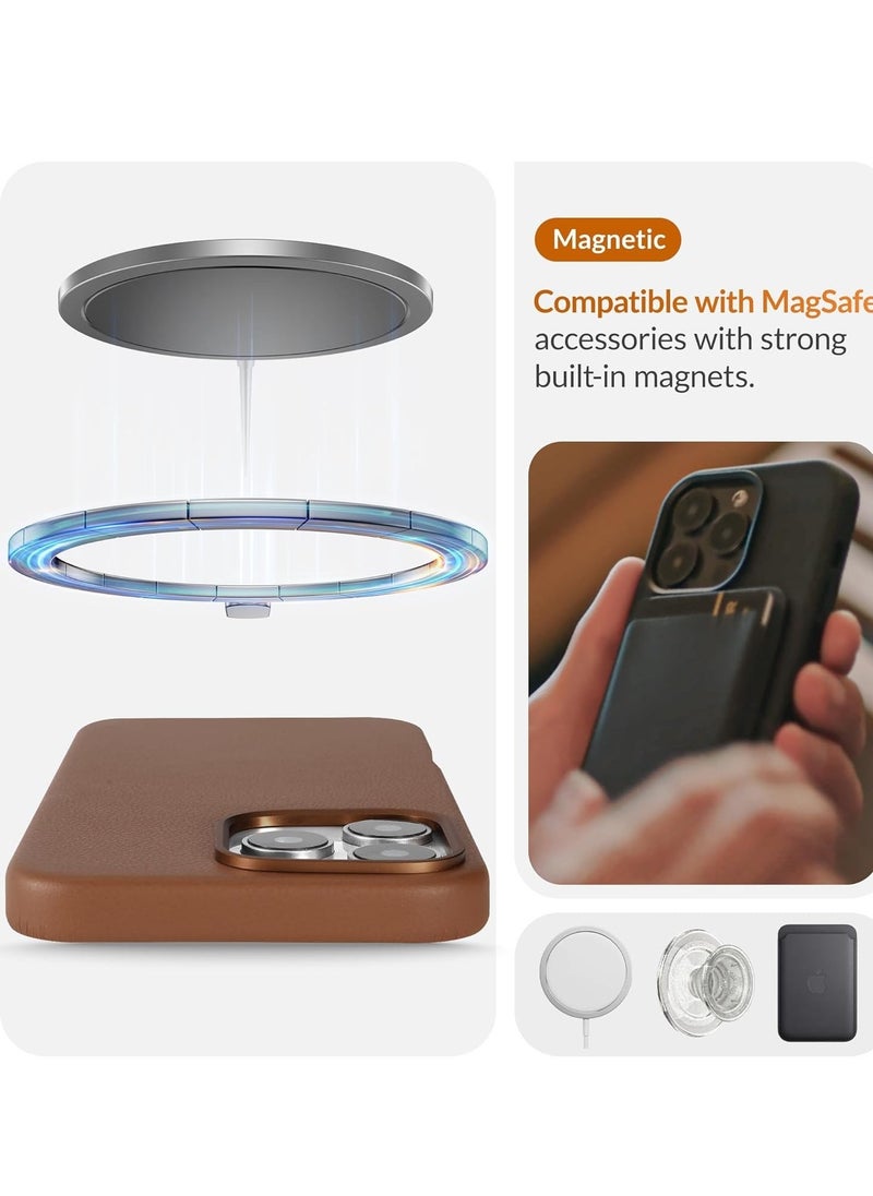 حافظة جلدية أوروبية لجهاز iPhone 16 Pro Max - ناعمة وطرية مع مرور الوقت، متوافقة مع MagSafe (بني داكن) - Image 5