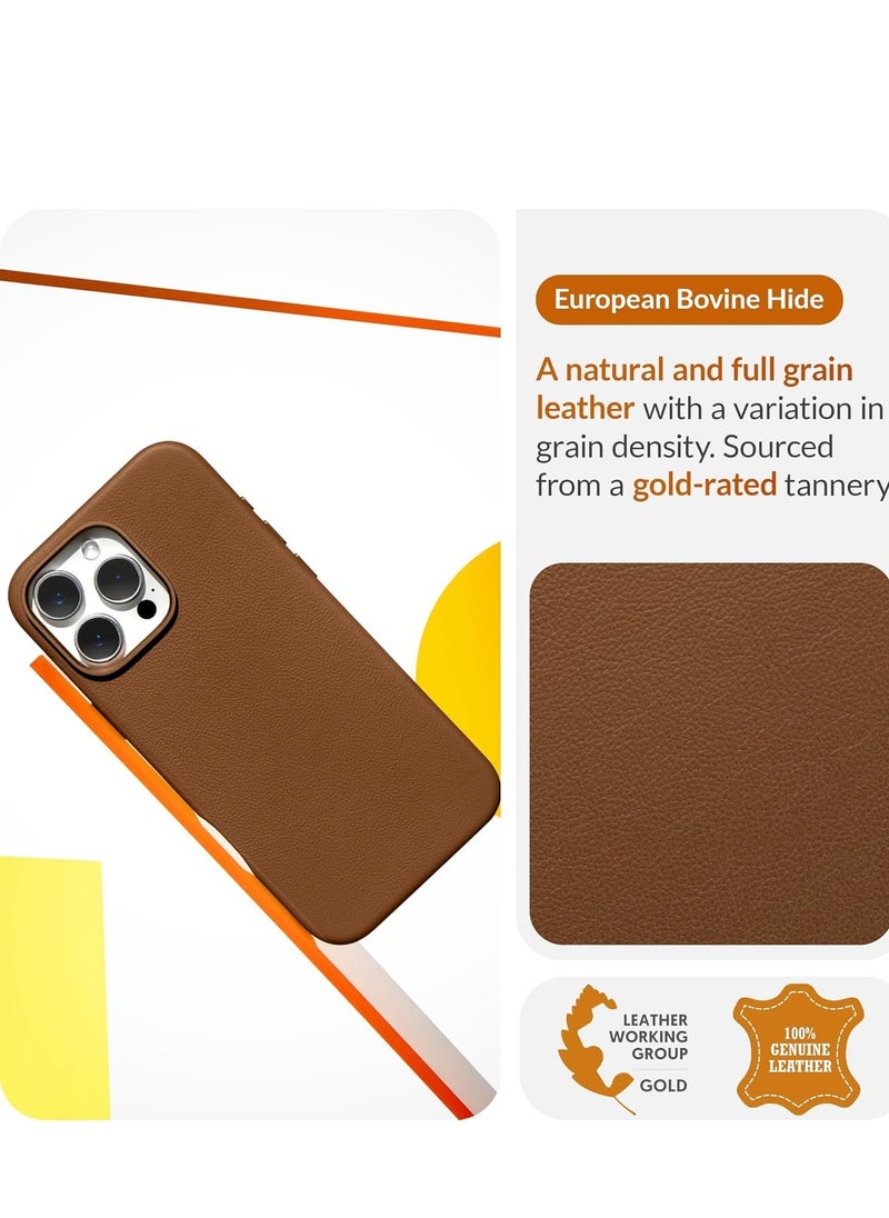 حافظة جلدية أوروبية لجهاز iPhone 16 Pro Max - ناعمة وطرية مع مرور الوقت، متوافقة مع MagSafe (بني داكن) - Image 3