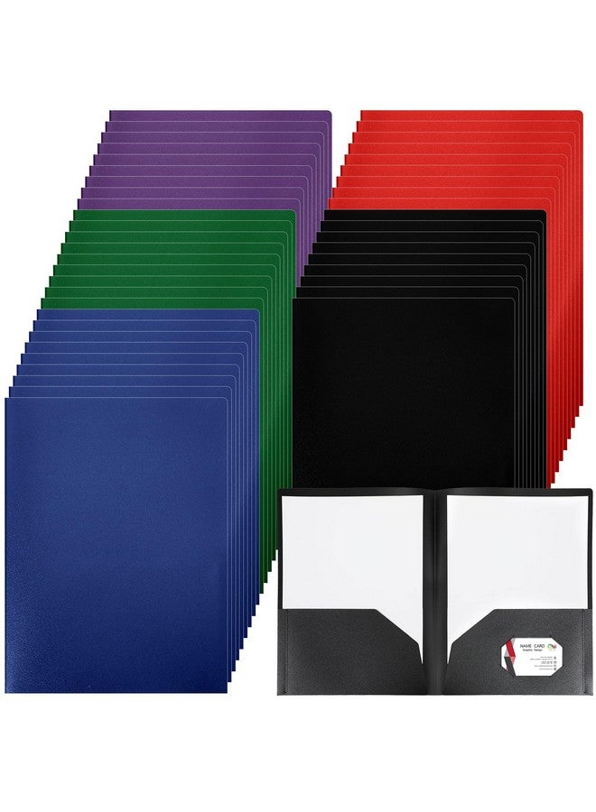 Patelai 50 Pack Pocket Folders Bulk 2 Pocket Heavy Duty Plastic Folders With Pockets Letter Size Folders Business Card Holder For School Office File (Multi Colors) - Image 1
