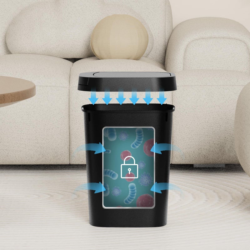 KSSKSS 3 Pack Bathroom Small Trash Can with Lid, 2.6 Gallon Slim Garbage Bin with Pop-Up Lid, 10L Plastic Wastebasket for Bedroom, Office, Kitchen, Toilet (Black) - Image 5