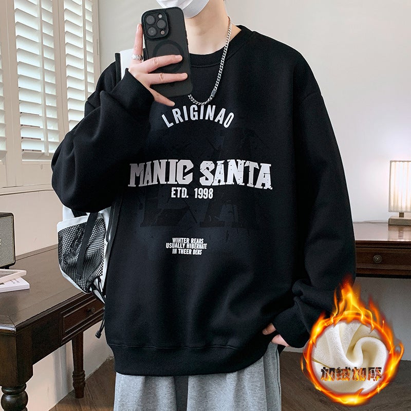 Crewneck Long-sleeved T-shirt Boys Autumn and Winter New Senior high school Student Youth Sweat fleece-lined Thickened - Image 1