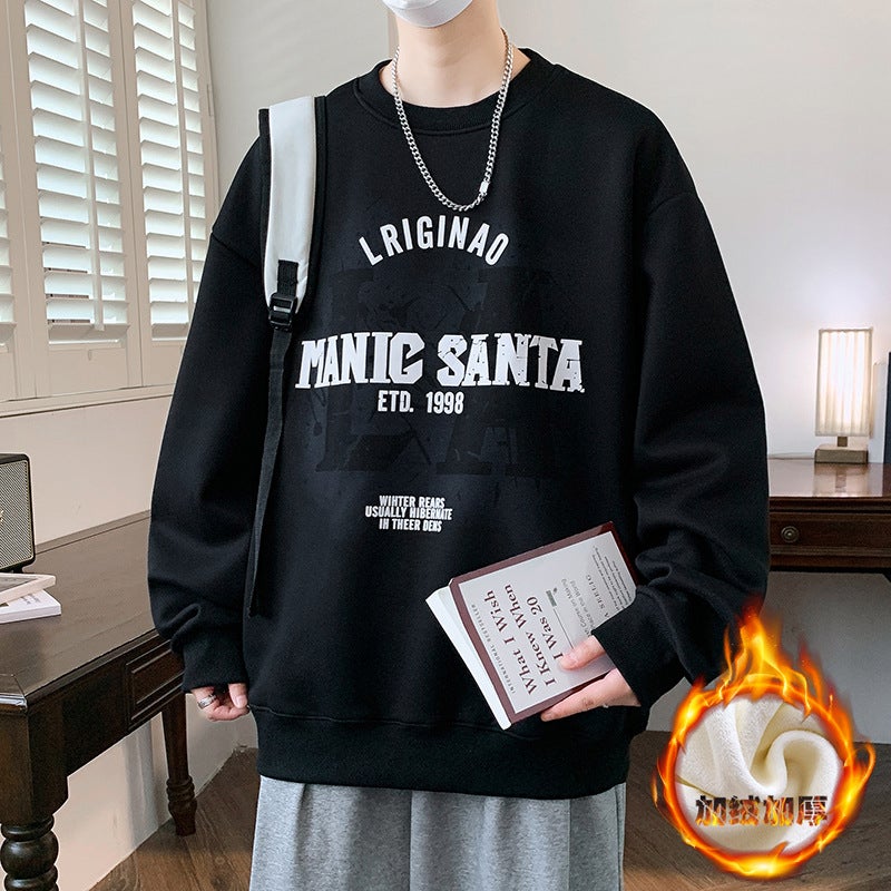 Crewneck Long-sleeved T-shirt Boys Autumn and Winter New Senior high school Student Youth Sweat fleece-lined Thickened - Image 4