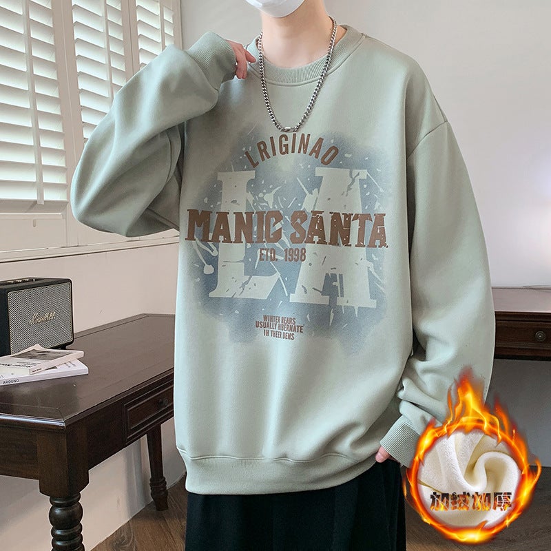 Crewneck Long-sleeved T-shirt Boys Autumn and Winter New Senior high school Student Youth Sweat fleece-lined Thickened - Image 5