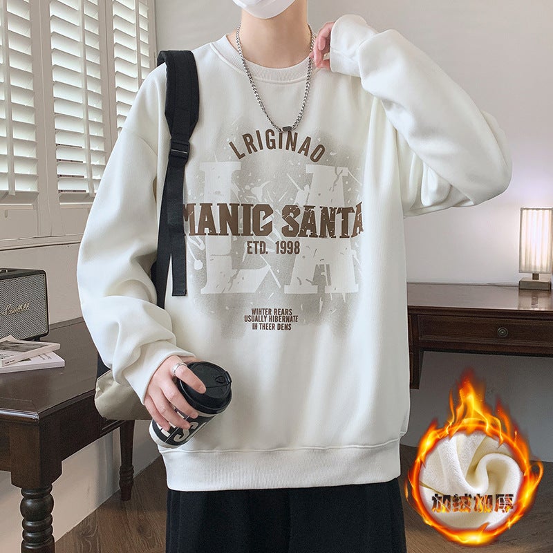 Crewneck Long-sleeved T-shirt Boys Autumn and Winter New Senior high school Student Youth Sweat fleece-lined Thickened - Image 2