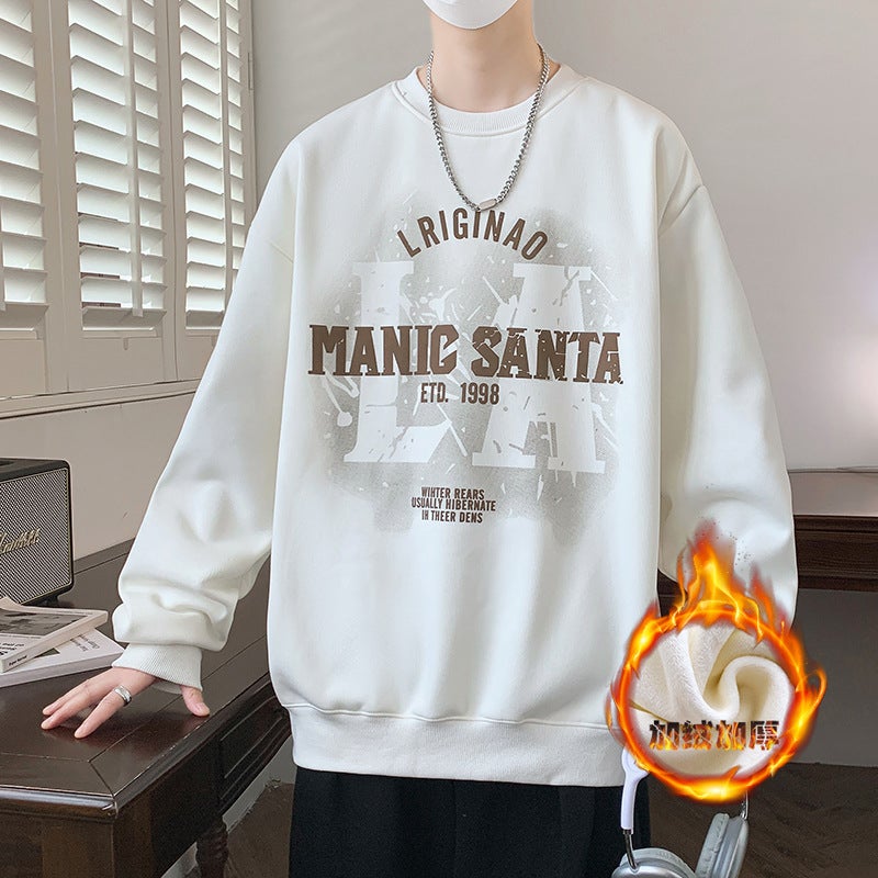Crewneck Long-sleeved T-shirt Boys Autumn and Winter New Senior high school Student Youth Sweat fleece-lined Thickened - Image 3