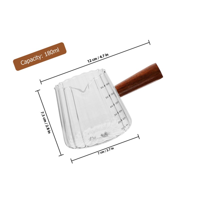 3pcs Glass Espresso Cup 180ml Small Measuring Cup with Wood Handle Clear Creamer Pitcher for Home Cafe - Image 2