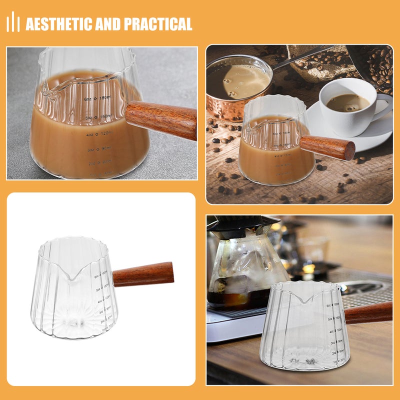 3pcs Glass Espresso Cup 180ml Small Measuring Cup with Wood Handle Clear Creamer Pitcher for Home Cafe - Image 3