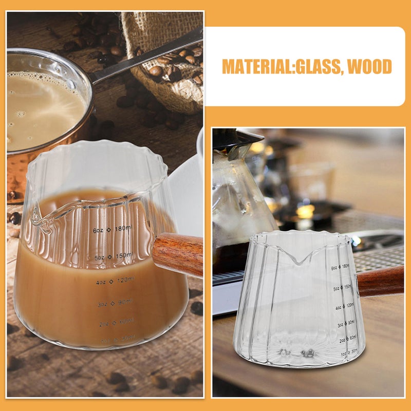 3pcs Glass Espresso Cup 180ml Small Measuring Cup with Wood Handle Clear Creamer Pitcher for Home Cafe - Image 5
