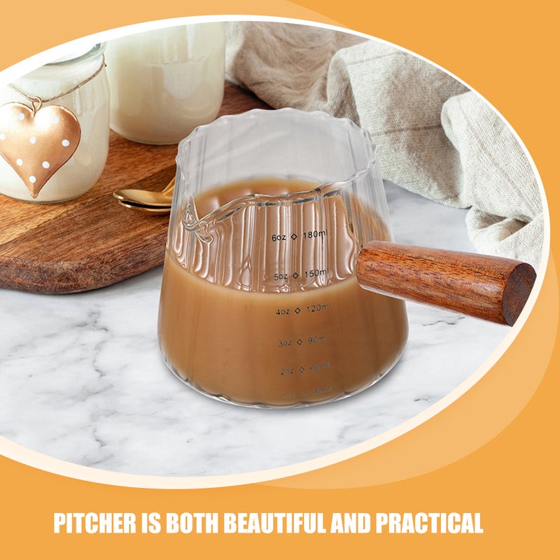 3pcs Glass Espresso Cup 180ml Small Measuring Cup with Wood Handle Clear Creamer Pitcher for Home Cafe - Image 4