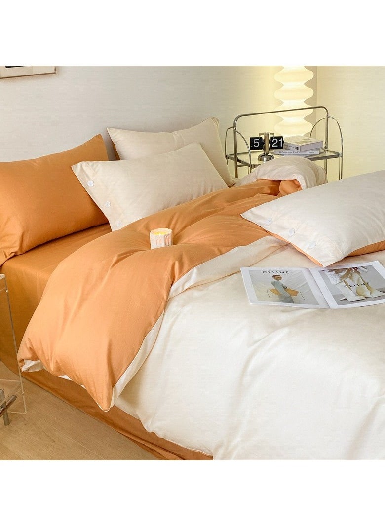 AROAQ Bed Cover Set, Soft Luxurious Pure Bedsheet Set, Long-staple Cotton Simple Solid Color Bed Sheet Quilt Cover Bedding Twill Cotton Set,(Milkshake White + Pumpkin Orange, 1.8m Bed Sheet Four-piece Set)  - Image 1