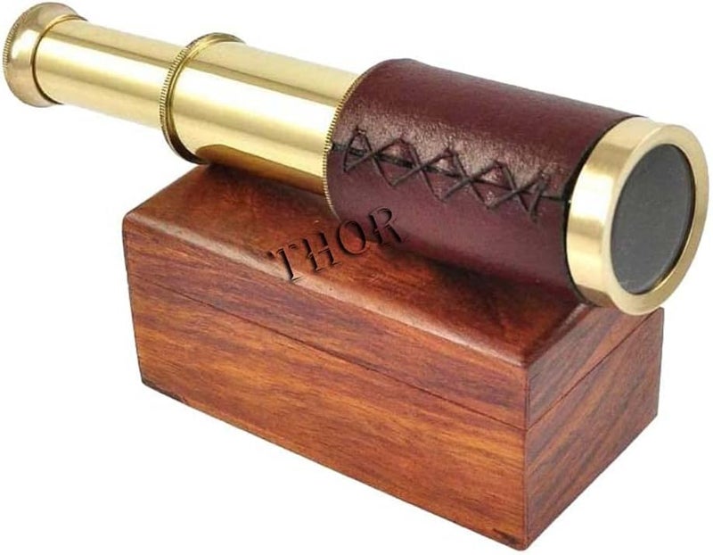 THOR INSTRUMENTS Antique Marine 6" Brass Handheld Telescope Pirate Nautical with Anchor Wooden Box Rustic Vintage Home Decor Gifts - Image 5